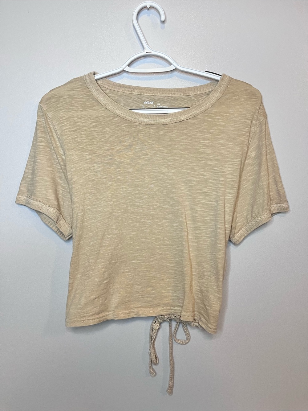 aerie Beige Drawstring Crop Tee